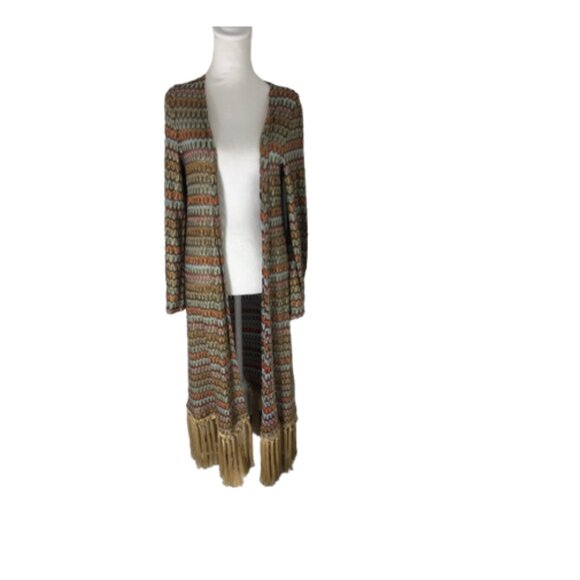 Alexis Geniste Fringe Kimono Maxi Dress Belted Sz XS - Picture 1 of 10